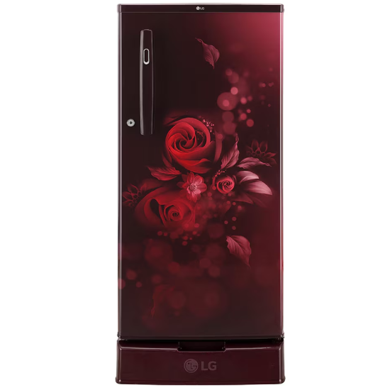 LG 185L, 4 Star, Smart Inverter Compressor, Smart Connect, With Base Stand Drawer, Scarlet Euphoria Finish, Direct Cool Single Door Refrigerator